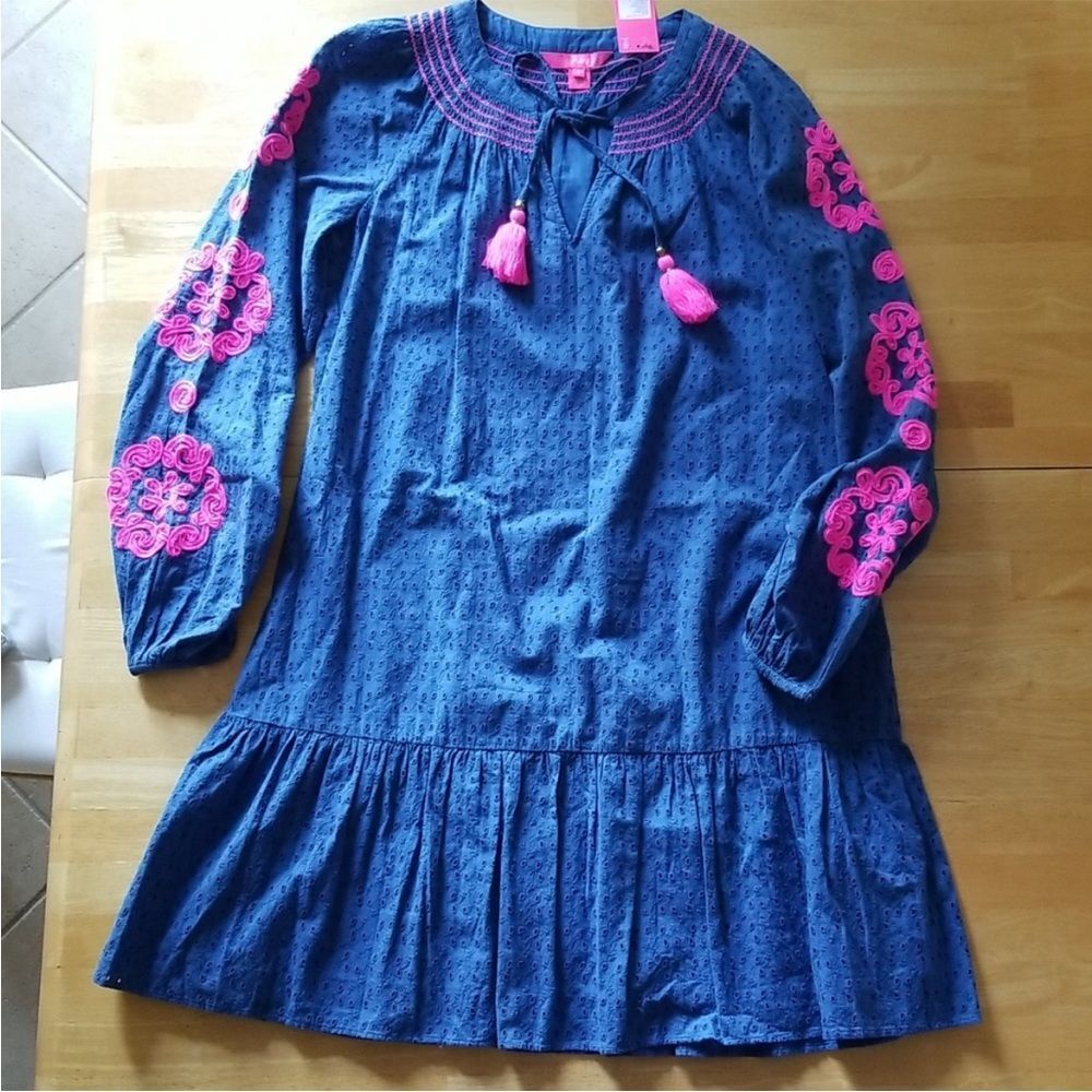Lilly Pulitzer Lucee Dress, Oyster Bay Navy Bayside Eyelet, Size S Small - Picture 5 of 10